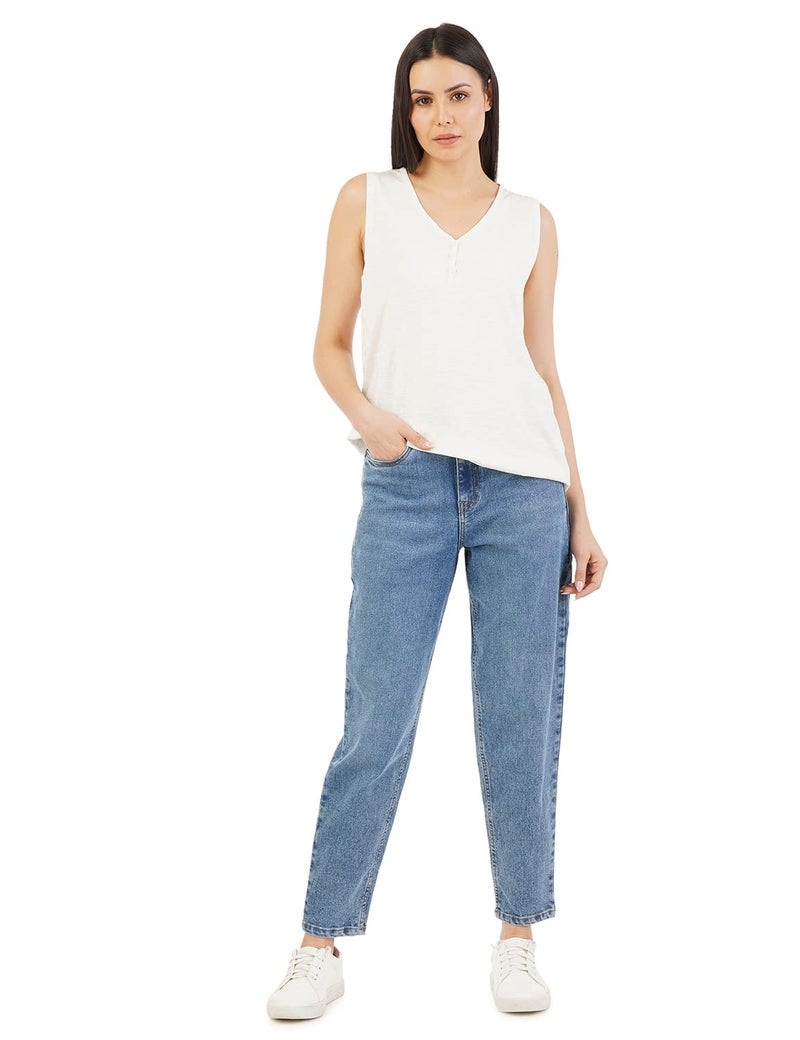 INKD Women Loose Fit Mid Rise Barrel Jeans (INKSS23WJN-020_Denim Divine_40), Blue - Image 5