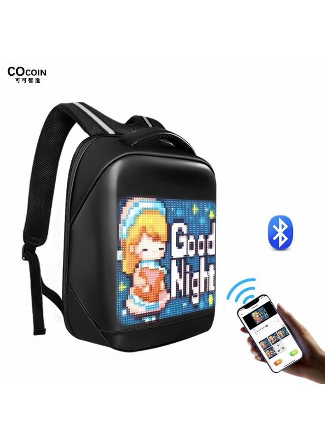 كوكو شنطة ظهر مقاومة للماء بشاشة LED ملونة بالكامل قابلة للبرمجة، شنطة ظهر للابتوب مقاس 16.5 انش، هدية عيد ميلاد للرجال والنساء، شنطة لابتوب يومية يمكنك صنعها بنفسك - Image 1
