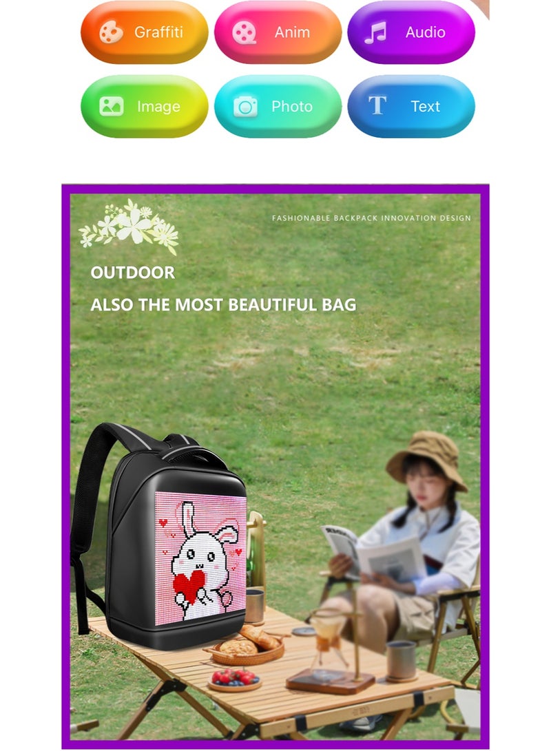 كوكو شنطة ظهر مقاومة للماء بشاشة LED ملونة بالكامل قابلة للبرمجة، شنطة ظهر للابتوب مقاس 16.5 انش، هدية عيد ميلاد للرجال والنساء، شنطة لابتوب يومية يمكنك صنعها بنفسك - Image 5