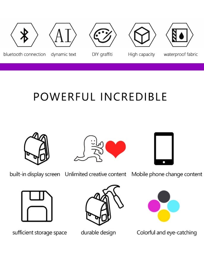 كوكو شنطة ظهر مقاومة للماء بشاشة LED ملونة بالكامل قابلة للبرمجة، شنطة ظهر للابتوب مقاس 16.5 انش، هدية عيد ميلاد للرجال والنساء، شنطة لابتوب يومية يمكنك صنعها بنفسك - Image 3