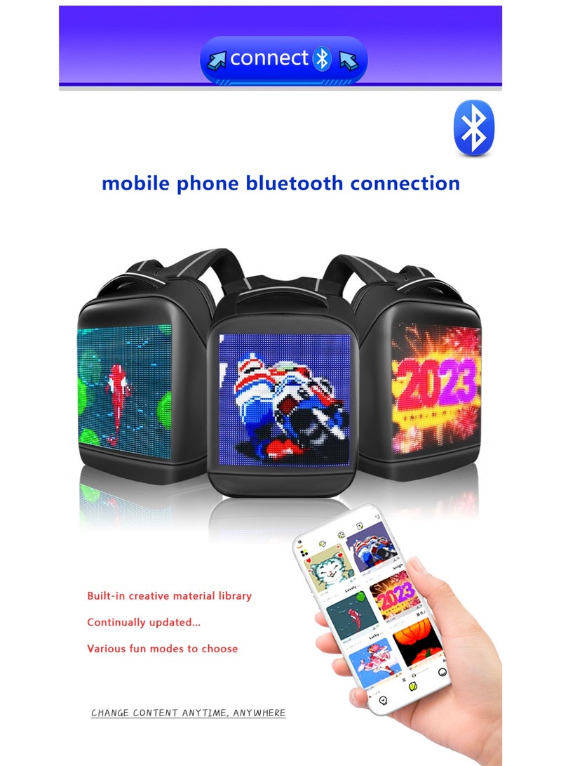 كوكو شنطة ظهر مقاومة للماء بشاشة LED ملونة بالكامل قابلة للبرمجة، شنطة ظهر للابتوب مقاس 16.5 انش، هدية عيد ميلاد للرجال والنساء، شنطة لابتوب يومية يمكنك صنعها بنفسك - Image 4