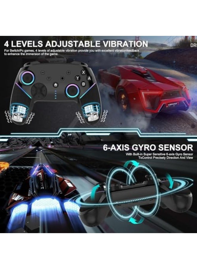 Switch Controller, Compatible with Nintendo Switch, Lite, OLED - Cool LED Light, Programmable Buttons, 6-Axis Gyro, Adjustable Turbo, 4-Speed Dual Vibration, Wake-Up Function - Image 3