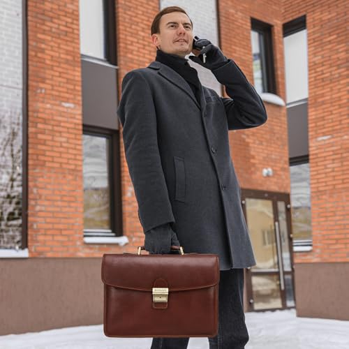 Banuce Vintage Genuine Full Grain Italian Leather Briefcase for Men with Lock 14 Inch Laptop Bag Business Work Bags Attache Case Brown - Image 4