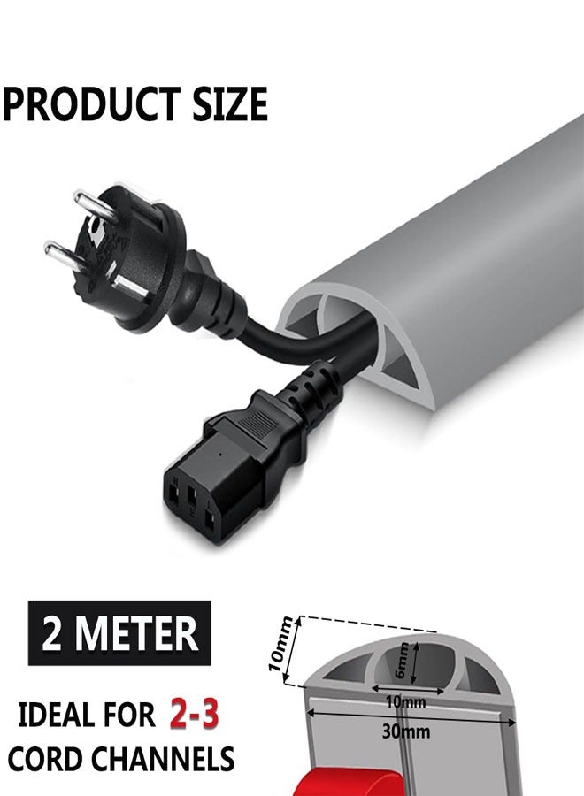 وهاواي Floor Cord Cover 2M/6.5FT Self Adhesive Cord Hider Floor Cable Management Power Cord Protector Electric Cord Covers for Home, Offices, School, Cable Cavity: 10MM(W) x 6MM(H) Grey - Image 2