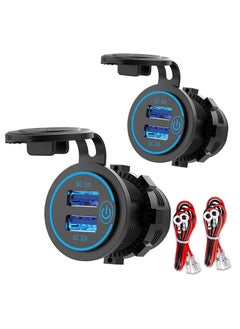 USB Outlet, Quick Charge 3.0 Dual Power Outlet 12V with Touch Switch, Waterproof 12V/24V Fast Charger Socket DIY Kit for Car Boat Marine Bus Truck Golf Cart RV Motorcycle 2 Pack