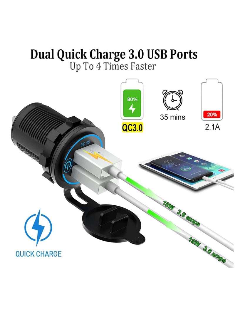 Y&D - USB Outlet, Quick Charge 3.0 Dual Power Outlet 12V with Touch Switch, Waterproof 12V/24V Fast Charger Socket DIY Kit for Car Boat Marine Bus Truck Golf Cart RV Motorcycle 2 Pack - Image 1