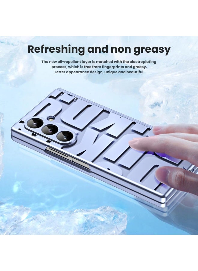 general Electroplated Shell Compatible with Samsung Galaxy Z Fold 7 2025, Hinge Protective Case with HD Tempered Glass Film and Letter Pattern - Image 2