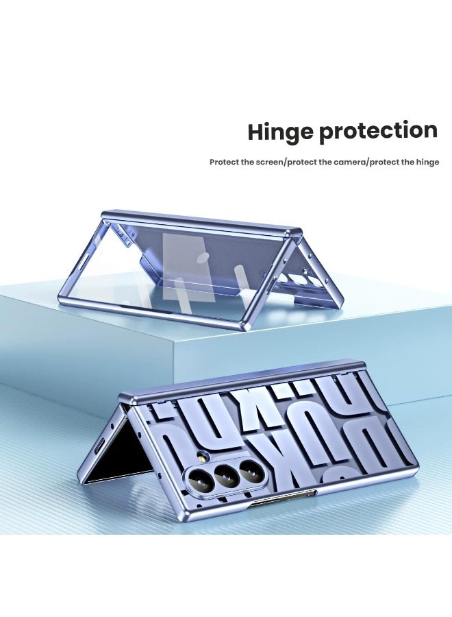 general Electroplated Shell Compatible with Samsung Galaxy Z Fold 7 2025, Hinge Protective Case with HD Tempered Glass Film and Letter Pattern - Image 4