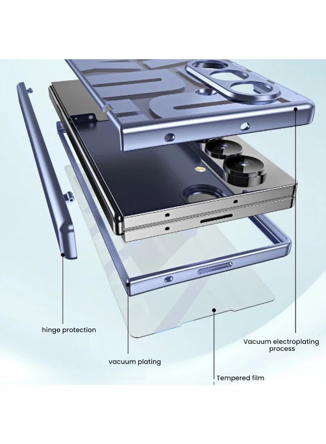 general Electroplated Shell Compatible with Samsung Galaxy Z Fold 7 2025, Hinge Protective Case with HD Tempered Glass Film and Letter Pattern - Image 5