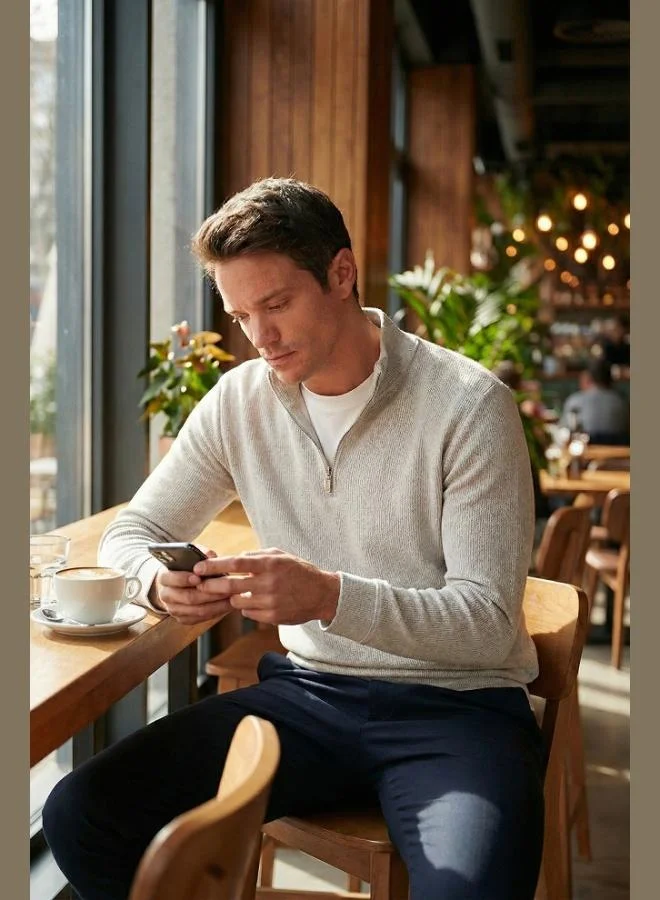 Buratti  Buratti Cotton Relaxed Fit Half Zippered Crew Neck Knitted Sweat Men's SWEAT 5901076 for Men | Best Price UAE