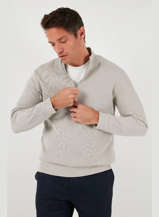 Buratti  Buratti Cotton Relaxed Fit Half Zippered Crew Neck Knitted Sweat Men's SWEAT 5901076 for Men | Best Price UAE