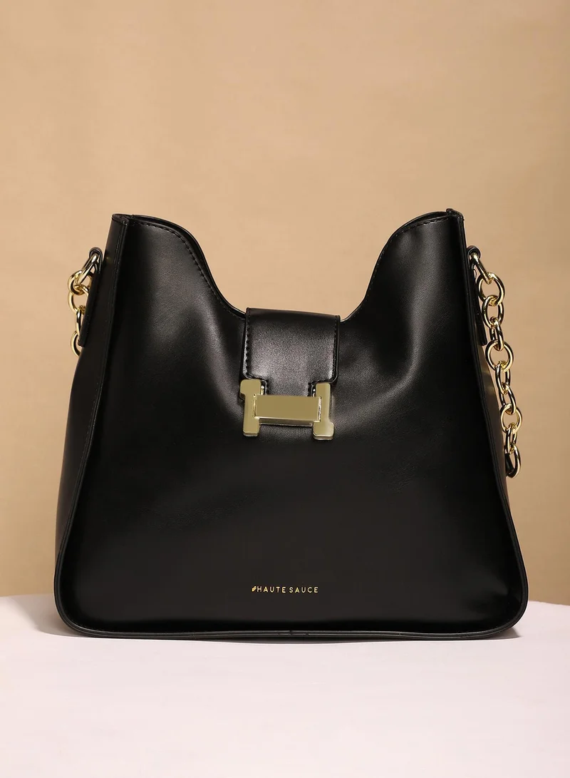 صوص هاوت حقيبة كتف نسائية مونوجرام - أسود ليلي