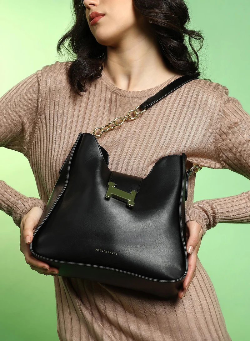 صوص هاوت حقيبة كتف نسائية مونوجرام - أسود ليلي