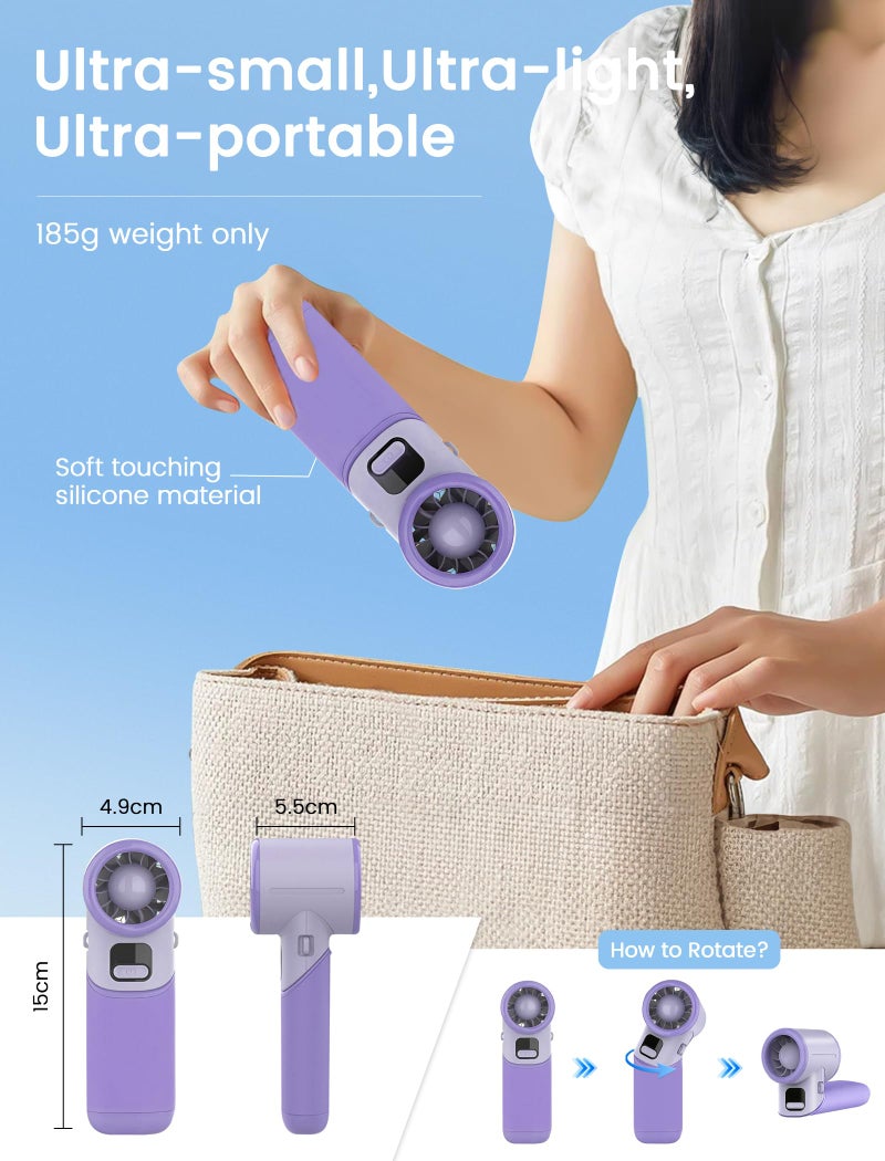 MERTTURM® Handheld Fan, Portable Mini Hand Fan, 3600mAh USB Rechargeable Turbo Fan[11H Cooling], Powerful Small Desk Fan with LED Display/5 Speed, Personal Foldable Fan for Home Travel Office Outdoor - Image 5