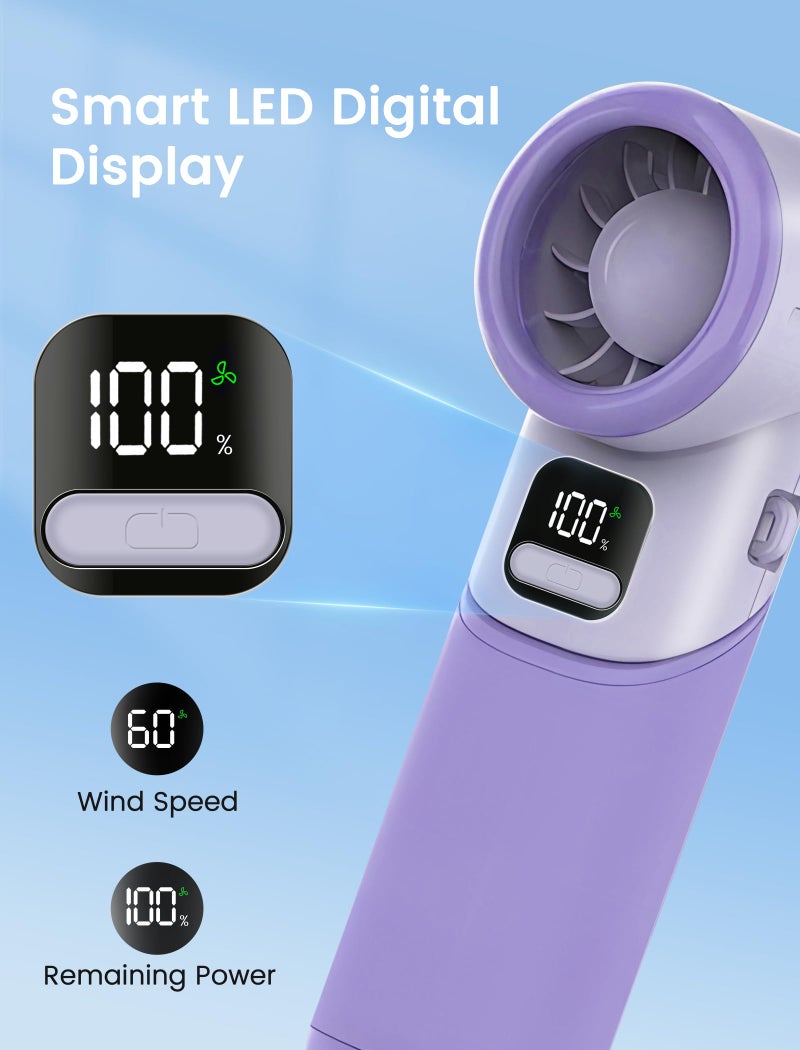 MERTTURM® Handheld Fan, Portable Mini Hand Fan, 3600mAh USB Rechargeable Turbo Fan[11H Cooling], Powerful Small Desk Fan with LED Display/5 Speed, Personal Foldable Fan for Home Travel Office Outdoor - Image 4