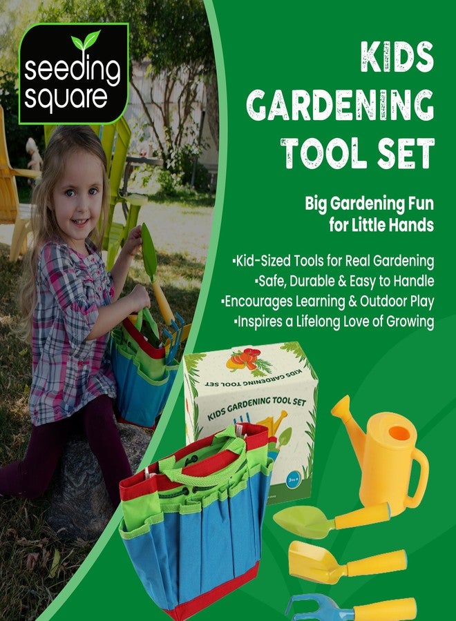 Seeding Square Kids Garden Tool Set - All-in-One Gardening Kit with Trowel, Shovel, Rake, Watering Can & Tote Bag - Durable, Safe & Fun Outdoor Activity for Children Ages 3+ - Image 2