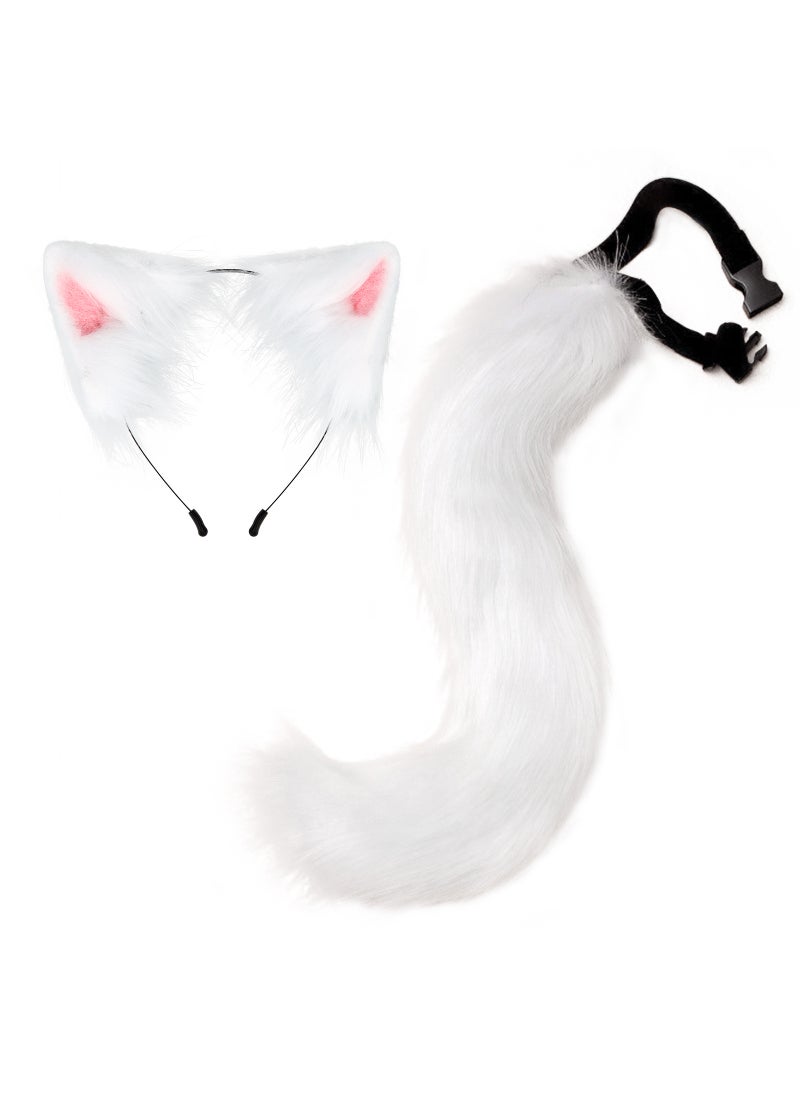 Generic New Halloween Fox Tail Headband Adjustable Plush Ears Cosplay White  - Image 1