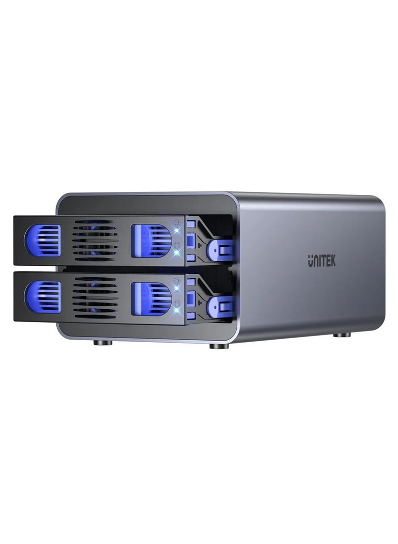 UNITEK 2-Bay USB-C RAID External Hard Drive Enclosure: High-Speed 10Gbps Data Transfer, Compatible with 2.5"/3.5" SATA HDD/SSD, Dual-Bay Docking Station with RAID 0/1/JBOD Support for Enhanced Data Protection - Image 2