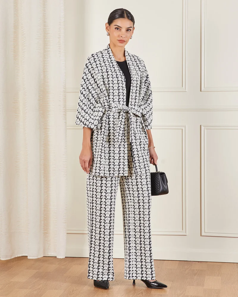 Redtag Women Black And White Belted Wrap Jacket
