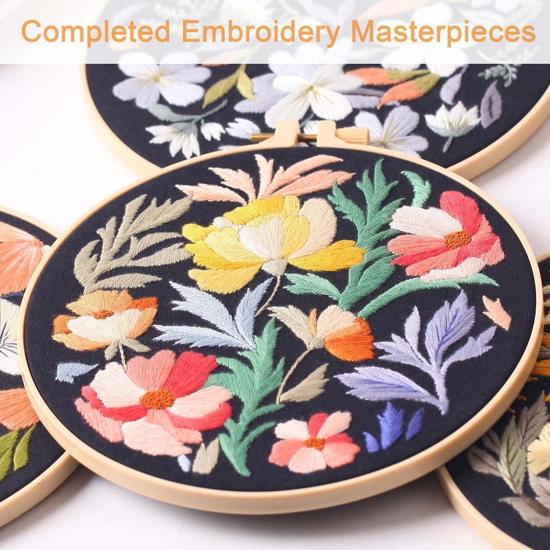 REEWISLY 4pcs of Embroidery Starter kit with Patterns and Instructions, DIY Beginner Adult Cross Stitch Kits, Including 2 Plastic Embroidery Rings, 1 Scissors, Colored Threads and Needles - Image 5