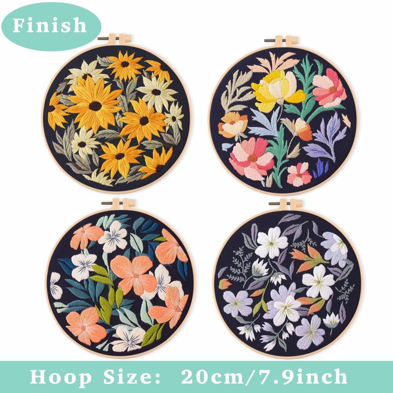 REEWISLY 4pcs of Embroidery Starter kit with Patterns and Instructions, DIY Beginner Adult Cross Stitch Kits, Including 2 Plastic Embroidery Rings, 1 Scissors, Colored Threads and Needles - Image 3