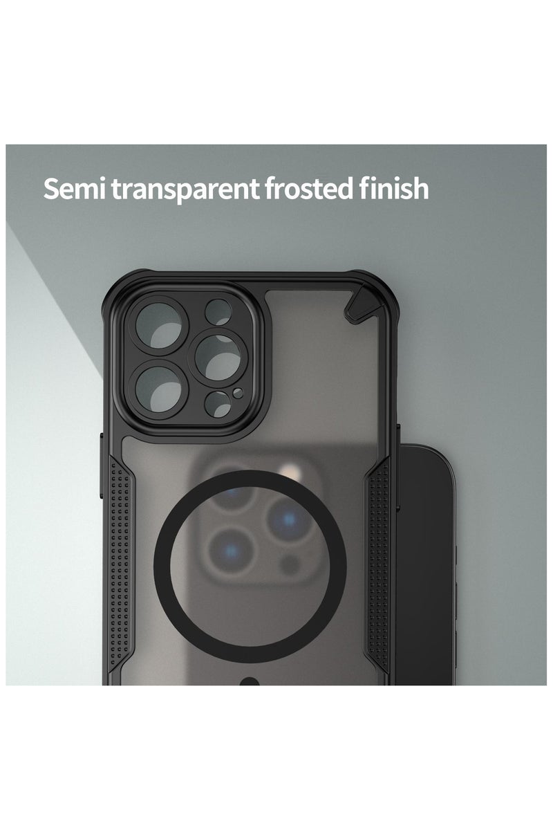 Cover For iPhone 13 Pro Max Armor Glaze MagSafe Magnetic Phone Case Raised edges around the screen and camera lens help prevent scratches - Black - Image 4