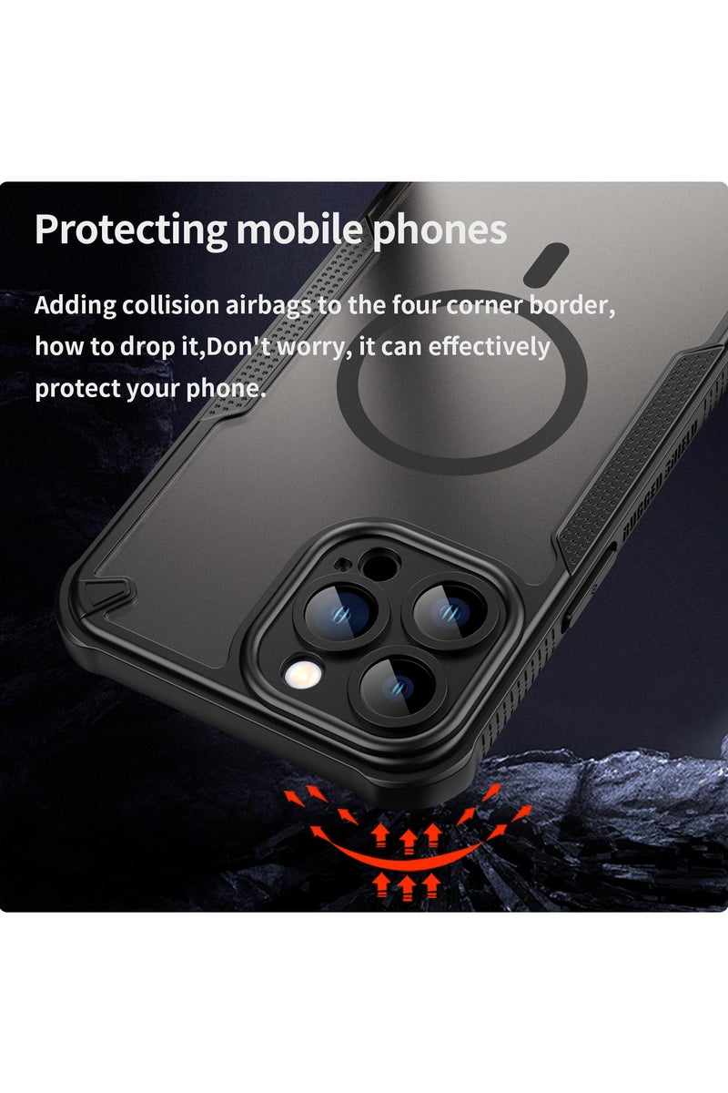 Cover For iPhone 13 Pro Max Armor Glaze MagSafe Magnetic Phone Case Raised edges around the screen and camera lens help prevent scratches - Black - Image 3