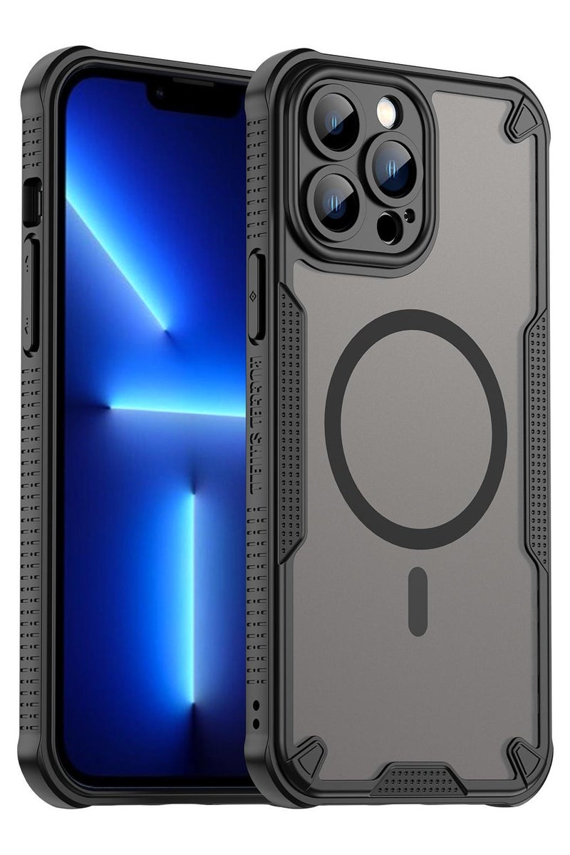 Cover For iPhone 13 Pro Max Armor Glaze MagSafe Magnetic Phone Case Raised edges around the screen and camera lens help prevent scratches - Black - Image 1