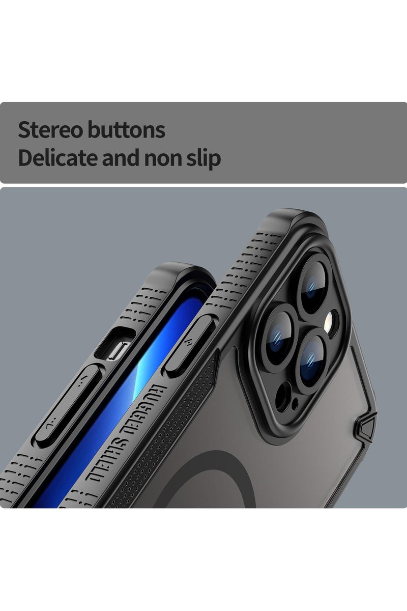 Cover For iPhone 13 Pro Max Armor Glaze MagSafe Magnetic Phone Case Raised edges around the screen and camera lens help prevent scratches - Black - Image 5