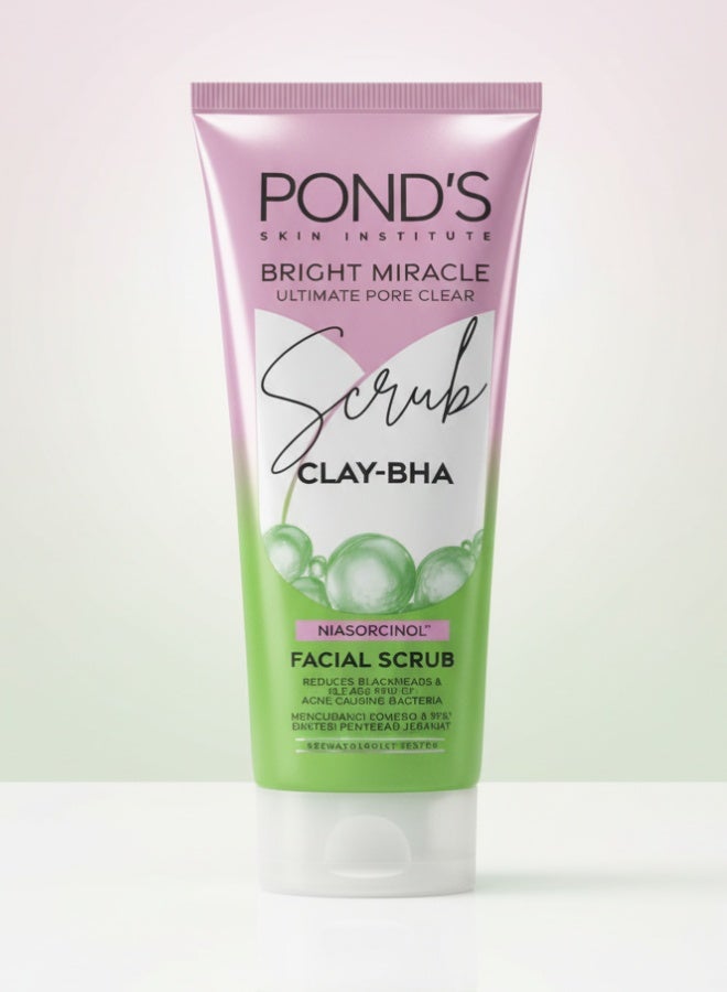 Pond's Bright Miracle Clay BHA Facial Scrub 100 g Deep Cleansing Anti Acne Niasorcinol Oil Control Exfoliating Face Wash - Image 1