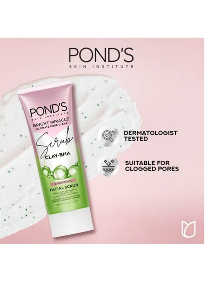 Pond's Bright Miracle Clay BHA Facial Scrub 100 g Deep Cleansing Anti Acne Niasorcinol Oil Control Exfoliating Face Wash - Image 2