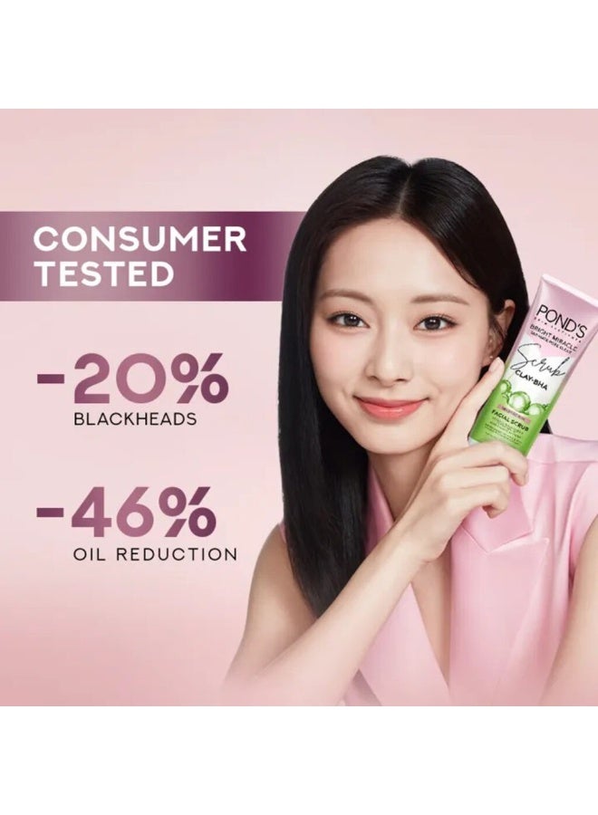 Pond's Bright Miracle Clay BHA Facial Scrub 100 g Deep Cleansing Anti Acne Niasorcinol Oil Control Exfoliating Face Wash - Image 3