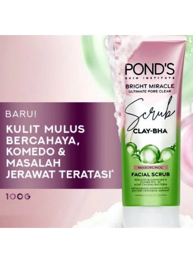 Pond's Bright Miracle Clay BHA Facial Scrub 100 g Deep Cleansing Anti Acne Niasorcinol Oil Control Exfoliating Face Wash - Image 5
