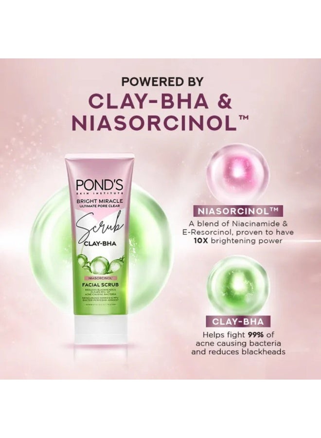 Pond's Bright Miracle Clay BHA Facial Scrub 100 g Deep Cleansing Anti Acne Niasorcinol Oil Control Exfoliating Face Wash - Image 4
