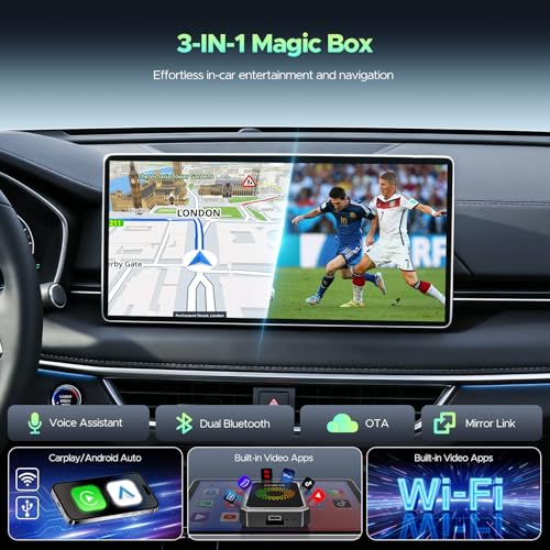 LAMTTO 3-in-1 Wireless Carplay Android Auto Adapter Built-in Net-Flix YouTube Tiktok Apps Magic Box Video Player with 5.8GHz WiFi USB Drive Convert Wired to Wireless for OEM CarPlay Cars (2016-2024) - Image 2