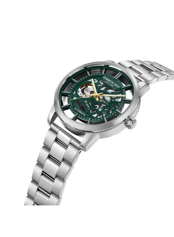 كينيث كول نيو يورك Modern Classic Green Dial Stainless Steel Bracelet Automatic Watch for Men