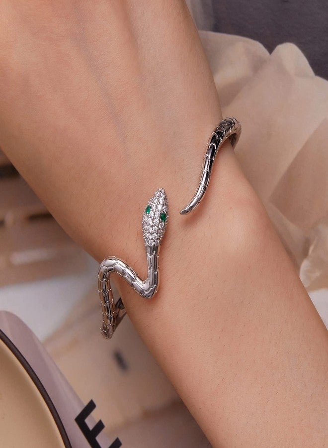 WOSTU Snake Open Cuff Bracelet Silver Adjustable Serpent Cubic Zircon Eyes Wrist Bangle Bracelets for Women Protective Animal Gothic Jewelry - Image 5