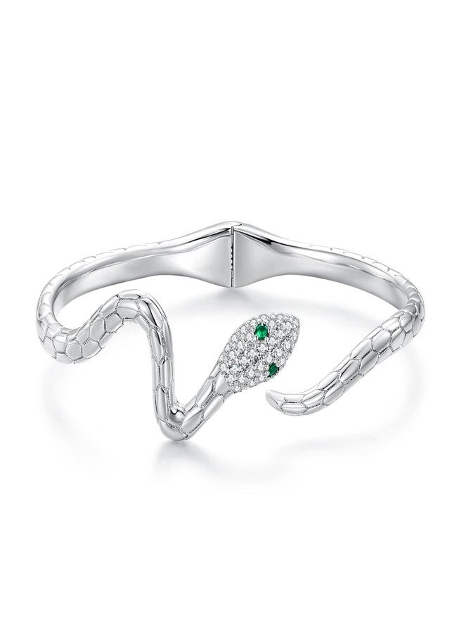 WOSTU Snake Open Cuff Bracelet Silver Adjustable Serpent Cubic Zircon Eyes Wrist Bangle Bracelets for Women Protective Animal Gothic Jewelry - Image 1