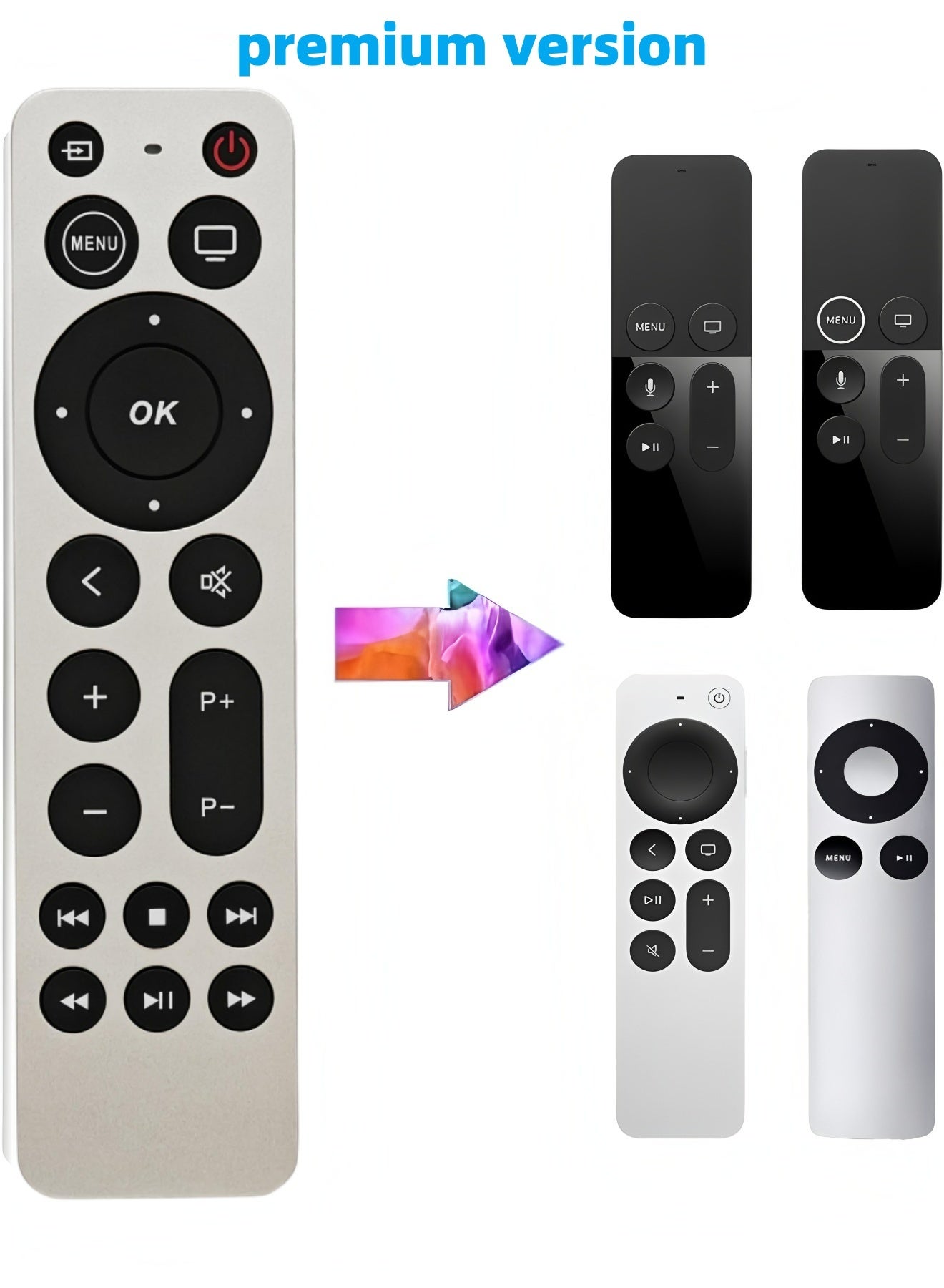 Universal Remote Control Replacement for Apple TV 4K, Apple TV Box (2nd 3rd 4th Gen), Apple TV HD A2843 A2737 A2169 A1842 A1625 A1427 A1469 A1378 A1218(button cell)