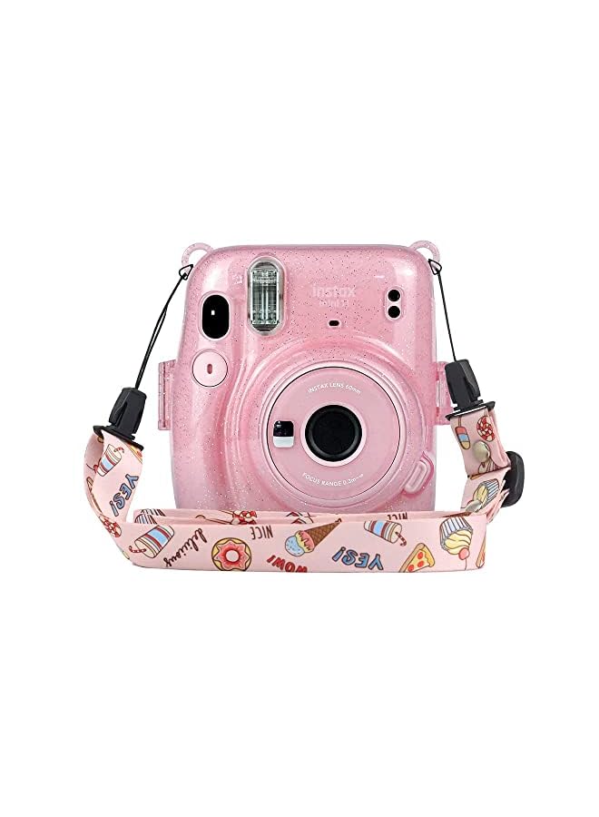 Excefore Camera Case for  Instax Mini 11 Clear Case for  Instax Mini 11 Instant Camera Protective Case Anti-Scratch with Colored Shoulder Straps (Glitter Pink2) - Image 2