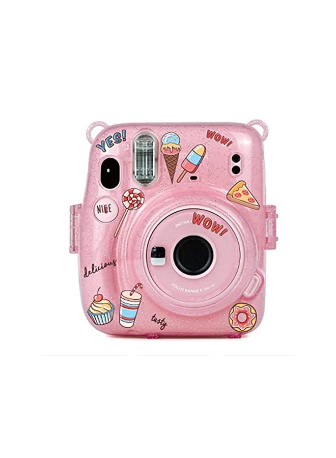 Excefore Camera Case for  Instax Mini 11 Clear Case for  Instax Mini 11 Instant Camera Protective Case Anti-Scratch with Colored Shoulder Straps (Glitter Pink2) - Image 3