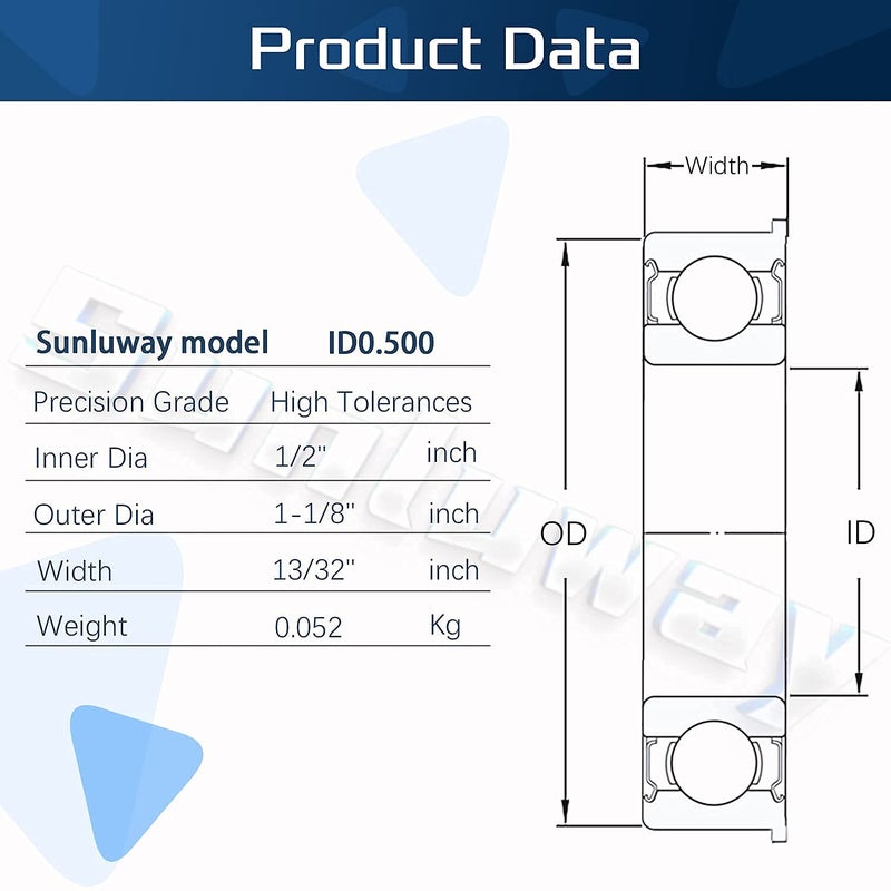 Sunluway ID 1/2" x OD 1-1/8" Flanged Ball Bearings 10PCs for Lawn Mower, Wheelbarrows, Carts & Hand Trucks Wheel Hub, Alternative to MTD,12118 ＆ Rotary 324 Etc. Double Seal Deep Groove Ball Bearings - Image 3