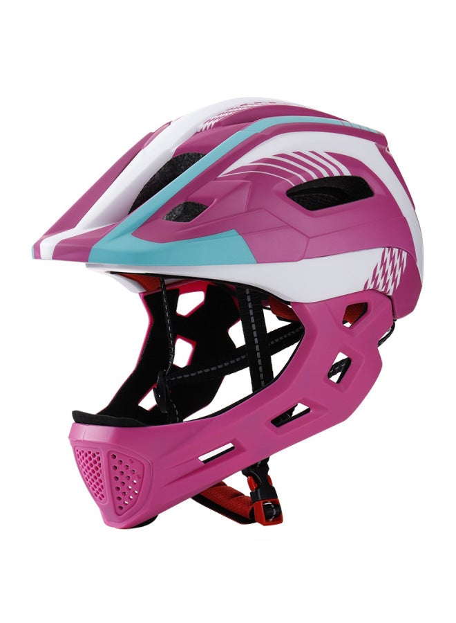Model Children's Balance Bike Helmet, Full-Face with Detachable Chin Strap, Rose Red and White (Without Lights)
