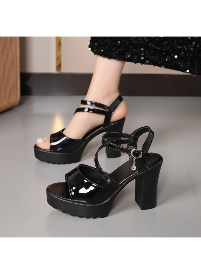 Sandals Women's Summer High Heel Thick Heel Platform  New Korean Style Women's Shoes With A Buckle With Fish Mouth