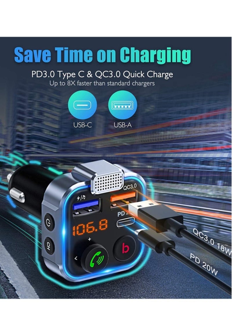 ELTRAZONE Bluetooth FM Transmitter for Car, [Upgraded Type-C] PD 30W Quick Charging Bluetooth Car Adapter with Hands-Free Calling, Wireless FM Radio Receiver Music Player/Car Kit Support SD Card & USB - Image 3