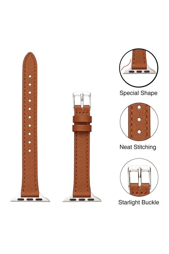 Slim Leather Bands Compatible with Apple Watch Band 38mm/40mm/41mm, Top Grain Leather Watch Thin Wristband - Image 2
