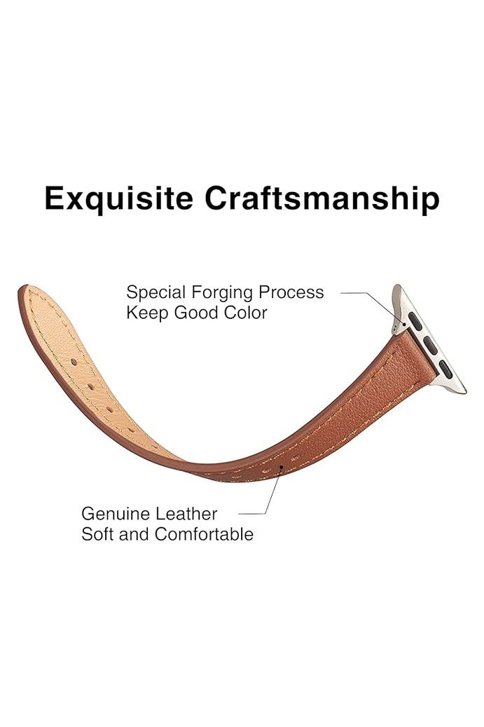 Slim Leather Bands Compatible with Apple Watch Band 38mm/40mm/41mm, Top Grain Leather Watch Thin Wristband - Image 3