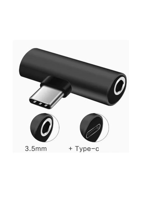 Type-c Headphone Adapter One to One Type-c Charging Port and 3.5mm Female Port for Fast Charging Mobile Phone and Listening to Music - Black