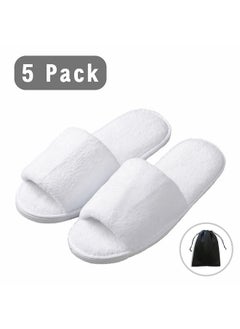 KHC-KHF Spa Slipper 5 Pairs Of White Velvet Open Toe Slippers With Travel Bags Slippers Unisex For Guest Women Men For Spa Party Guest Hotel Travel Washable  - Image 2