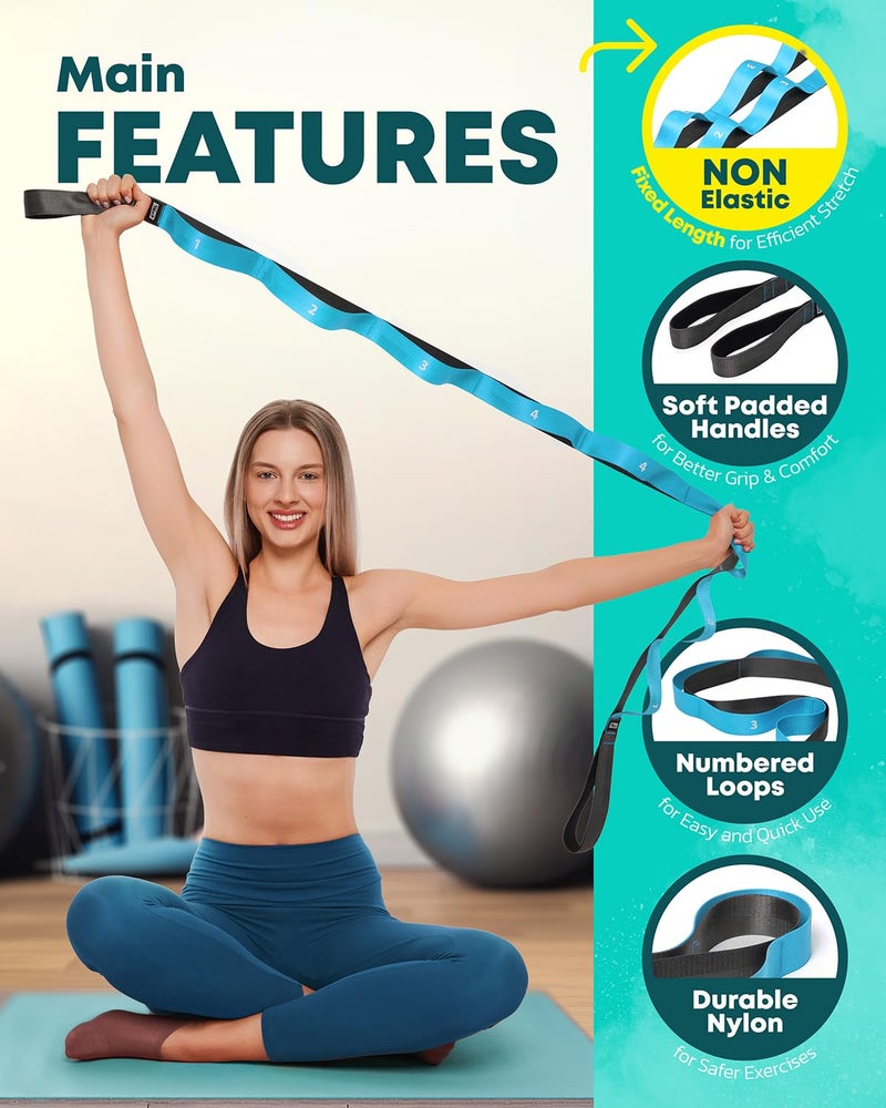CTRL SPORTS Stretching Strap with Loops - Non Elastic Stretch Band for Physical Therapy, Yoga Strap for Stretching Equipment, Stretch Bands for Exercise and Flexibility - Fascia, Hamstring & Leg Stretcher Belt - Image 3